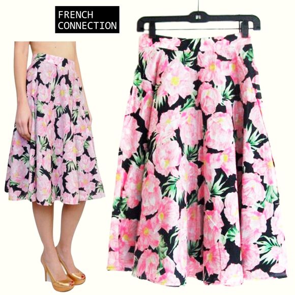 FRENCH CONNECTION NEW HOLIDAY POPPY Floral Banded Tailored Waist Full Skirt 2 - Picture 1 of 12